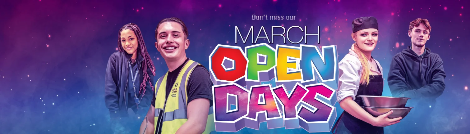 A selection of students from different subject areas smiling at the camera